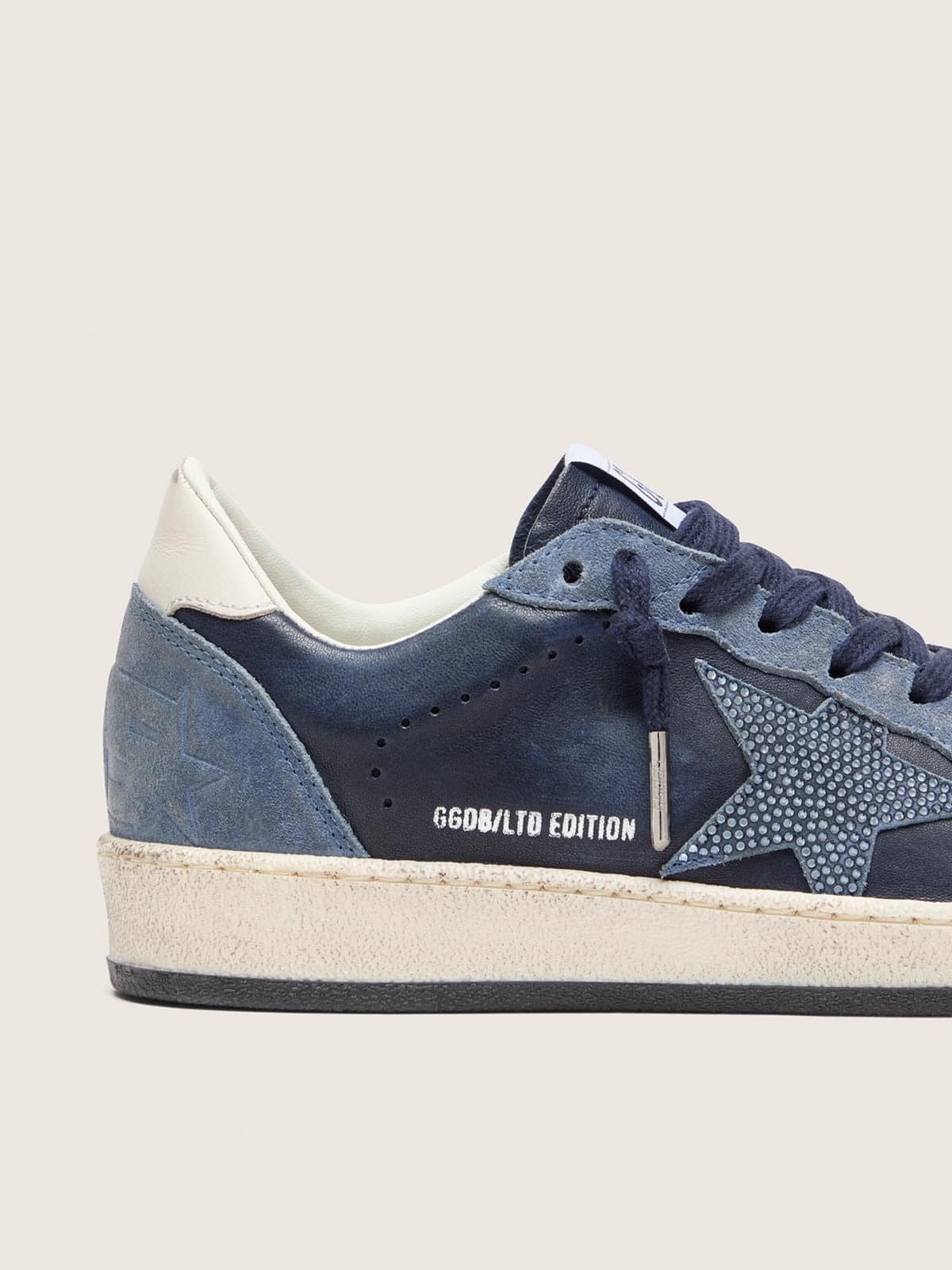 Golden Goose - Women&rsquo;s Ball Star LTD in dark blue leather with light blue Swarovski crystal star and suede inserts in 