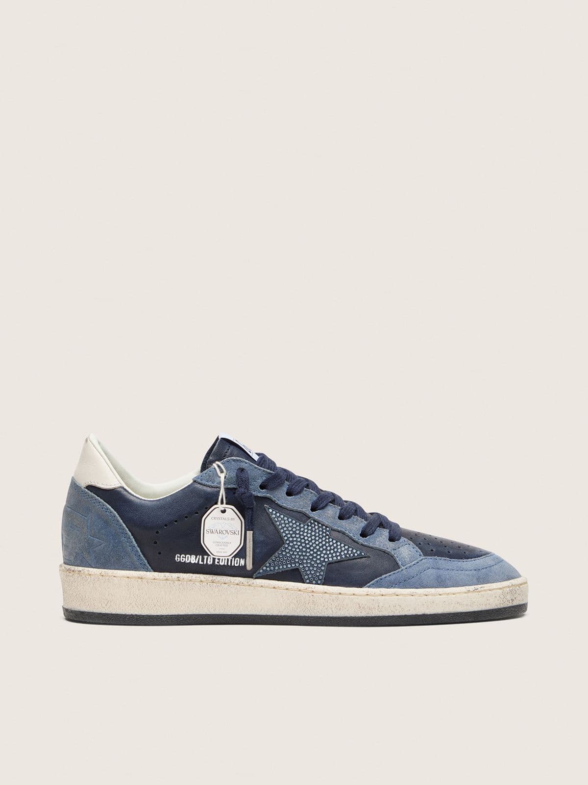 Golden Goose - Women&rsquo;s Ball Star LTD in dark blue leather with light blue Swarovski crystal star and suede inserts in 