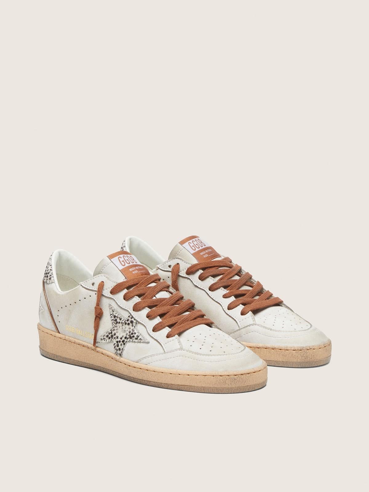 Golden Goose - Ball Star LTD donna in pelle bianca con stella in cavallino leo zebrato in 
