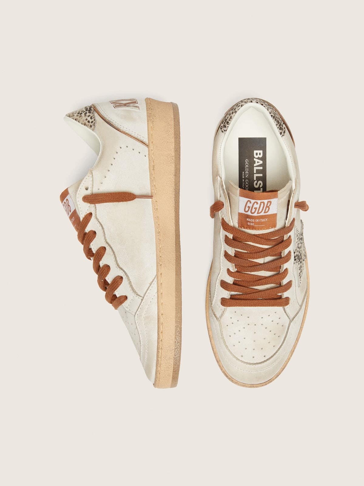 Golden Goose - Ball Star LTD donna in pelle bianca con stella in cavallino leo zebrato in 