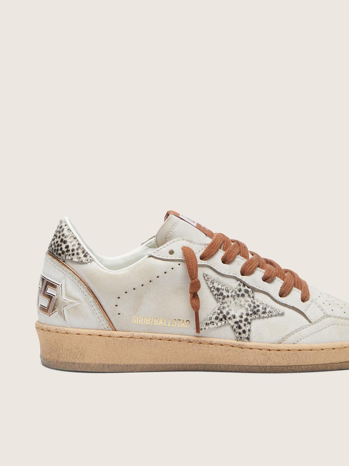Golden Goose - Ball Star LTD donna in pelle bianca con stella in cavallino leo zebrato in 
