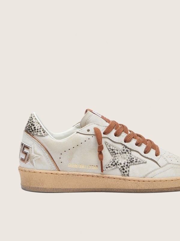 Golden Goose - Ball Star LTD donna in pelle bianca con stella in cavallino leo zebrato in 
