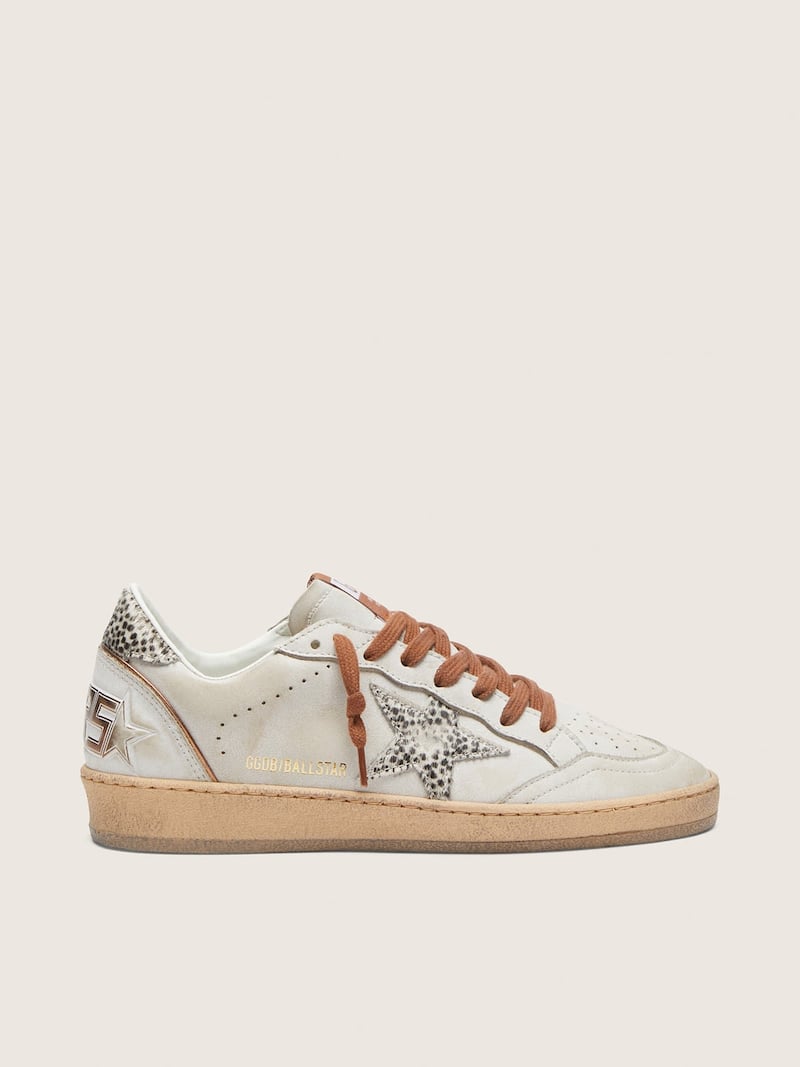 Ball Star LTD femme en cuir blanc avec &eacute;toile en cuir fa&ccedil;on poulain motif l&eacute;opard z&eacute;br&eacute;