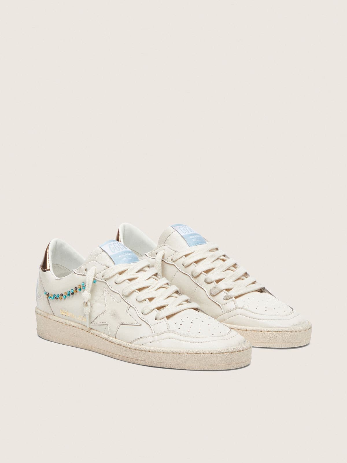 Women's Ball Star in cream leather with tone-on-tone star and beads