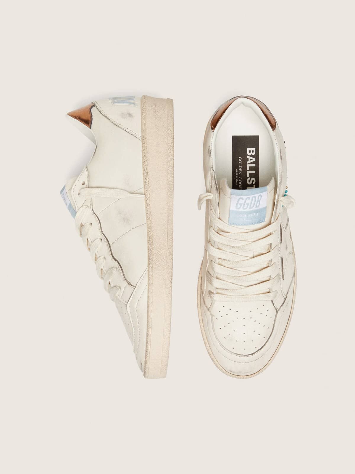 Golden Goose - Ball Star Damen aus Leder in Creme mit gleichfarbigem Stern und Perlchen in 