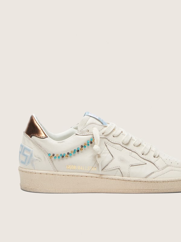 Golden Goose - Ball Star donna in pelle crema con stella ton sur ton e perline applicate in 