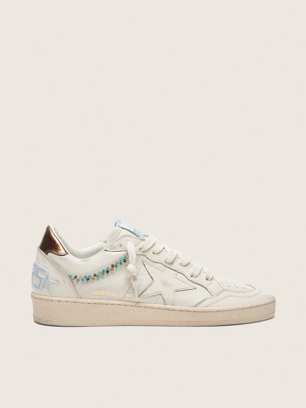 Golden Goose - Ball Star donna in pelle crema con stella ton sur ton e perline applicate in 