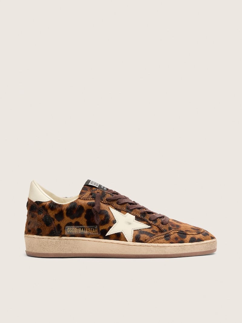 Ball Star femme en cuir fa&ccedil;on poulain l&eacute;opard avec &eacute;toile cr&egrave;me