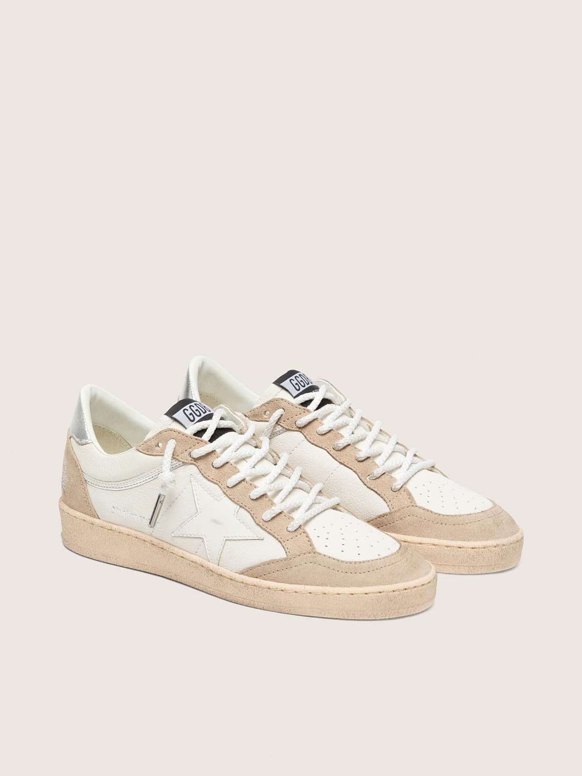 Ball Star LTD donna in pelle bianca e suede beige con stella bianca