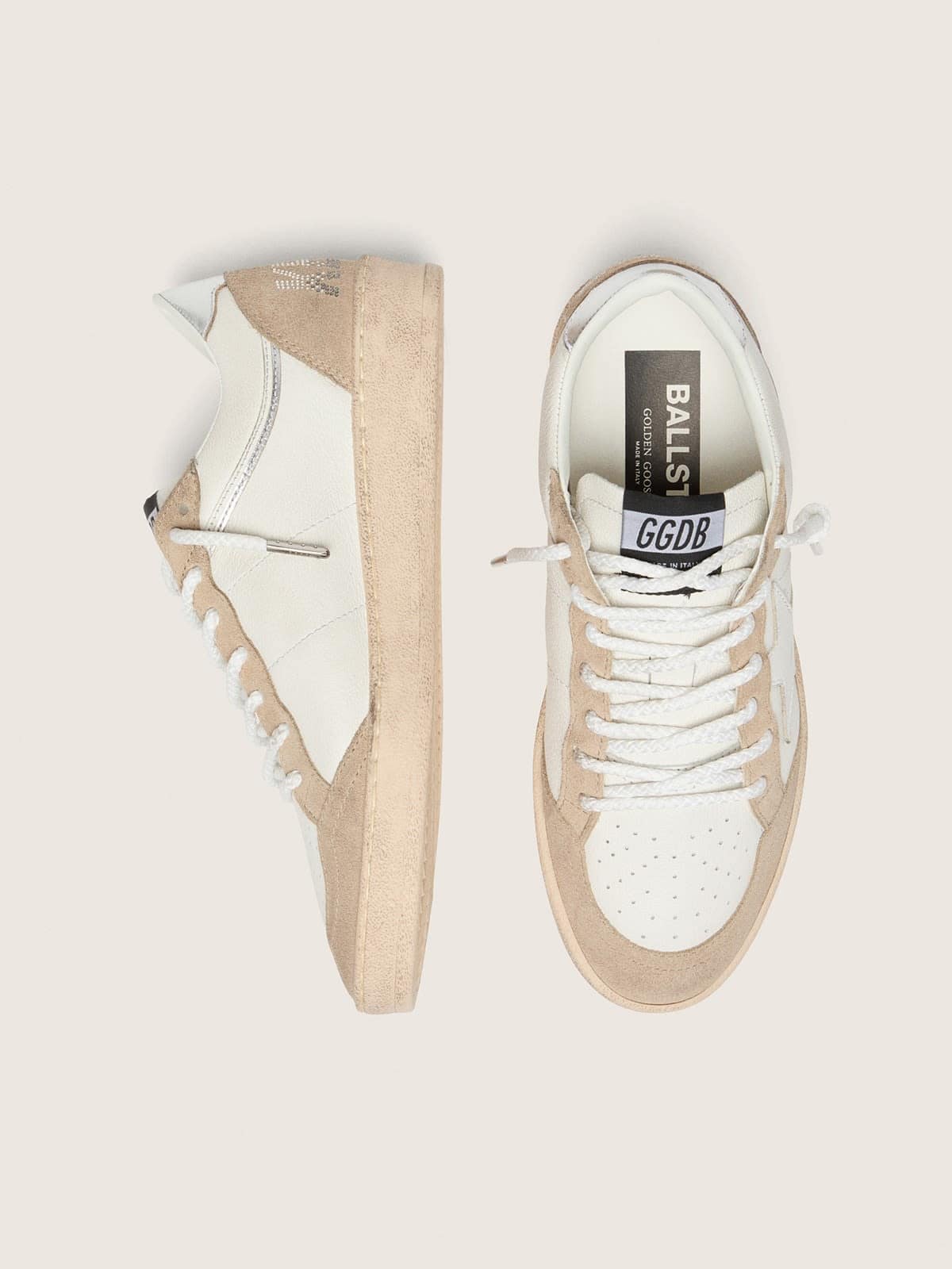 Ball Star LTD donna in pelle bianca e suede beige con stella bianca