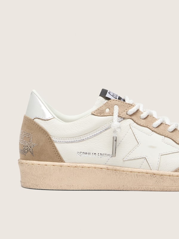 Golden Goose - Ball Star LTD donna in pelle bianca e suede beige con stella bianca in 
