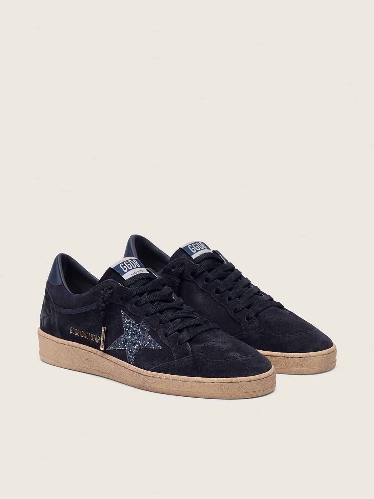 Golden Goose - Ball Star donna in suede blu scuro con stella glitter blu scuro in 