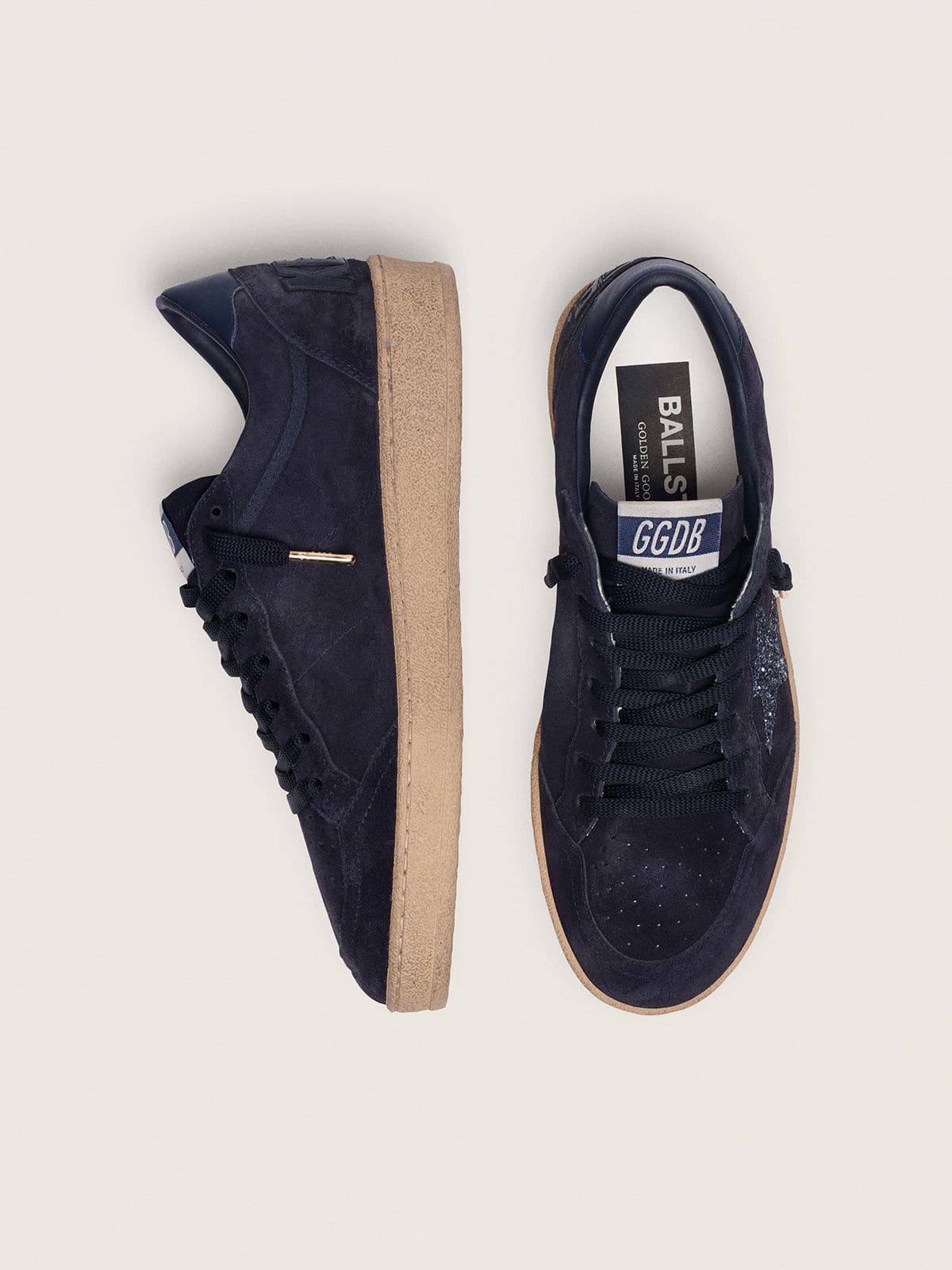 Golden Goose - Ball Star donna in suede blu scuro con stella glitter blu scuro in 