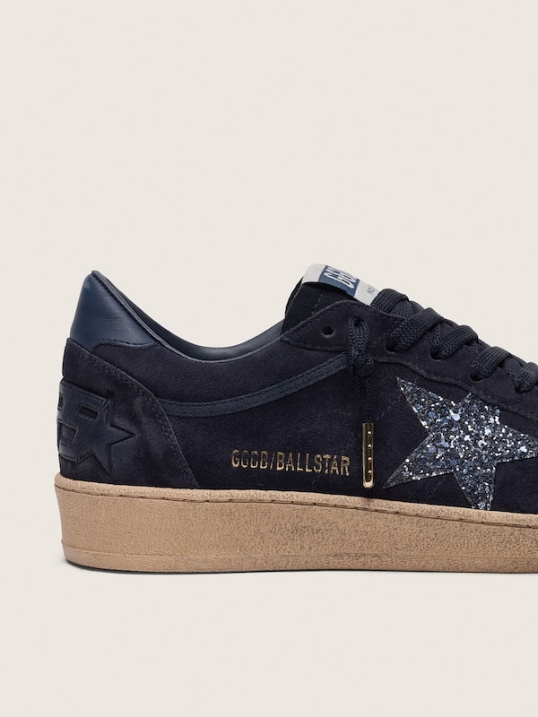 Golden Goose - Women's Ball Star in dark blue suede with dark blue glitter star in 