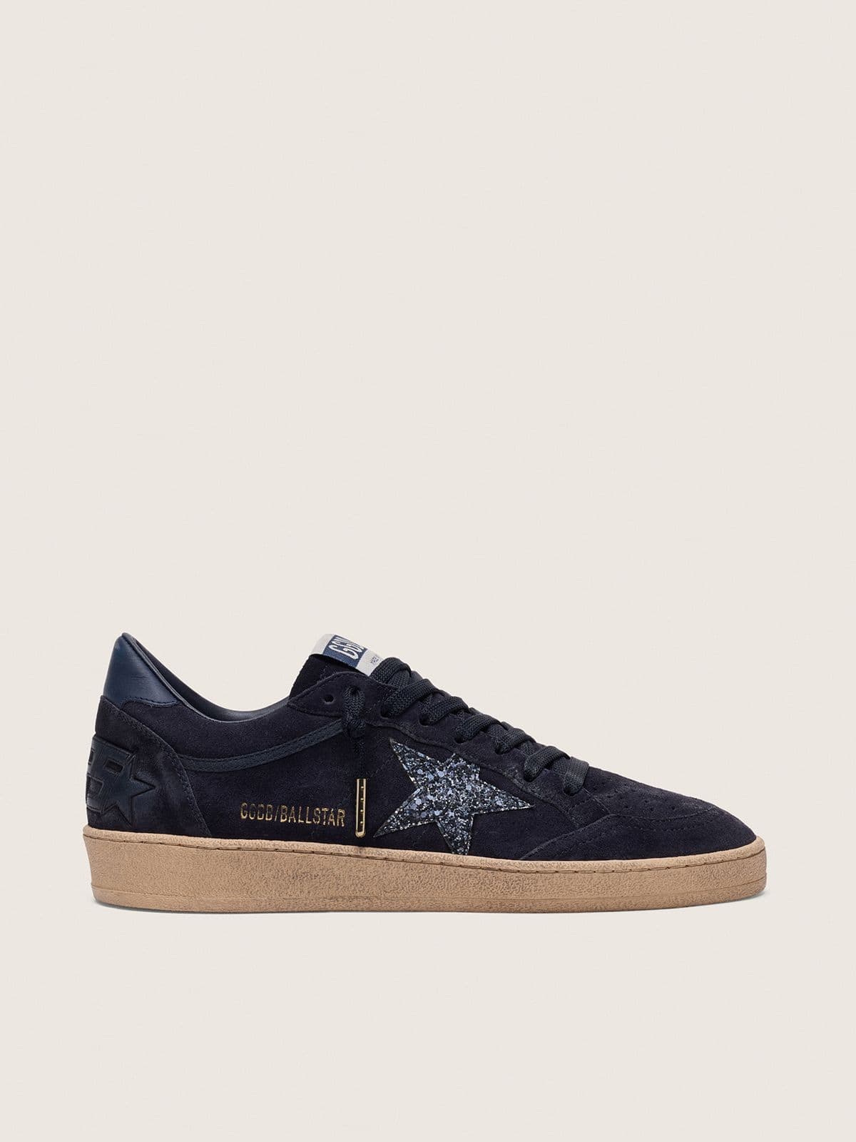 Golden Goose - Ball Star donna in suede blu scuro con stella glitter blu scuro in 