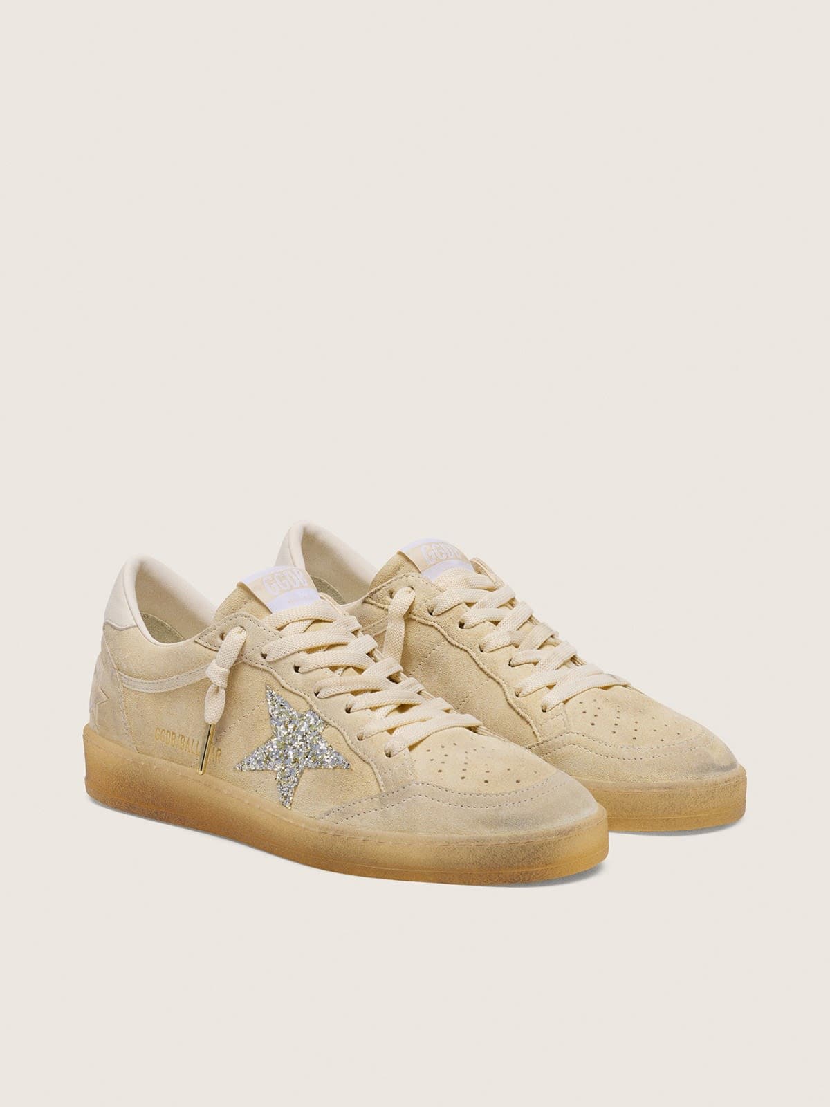 Ball Star donna in suede color perla con stella glitter argento