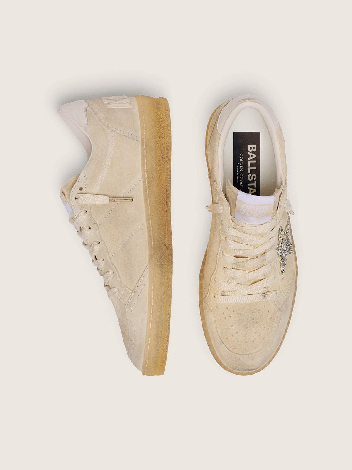 Ball Star donna in suede color perla con stella glitter argento