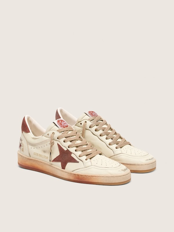 Ball Star donna in pelle bianca con stella e talloncino in pelle color ruggine