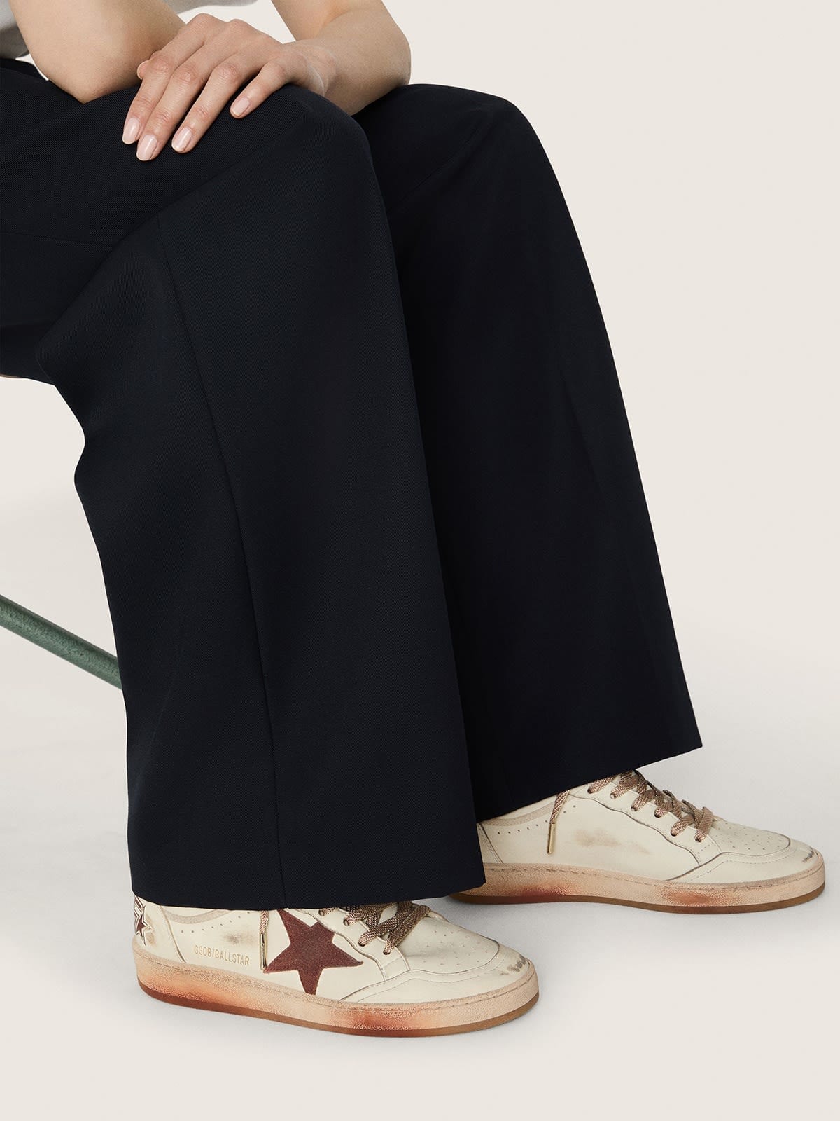 Golden Goose - Women's Ball Star in white leather with rust leather star and heel tab in 