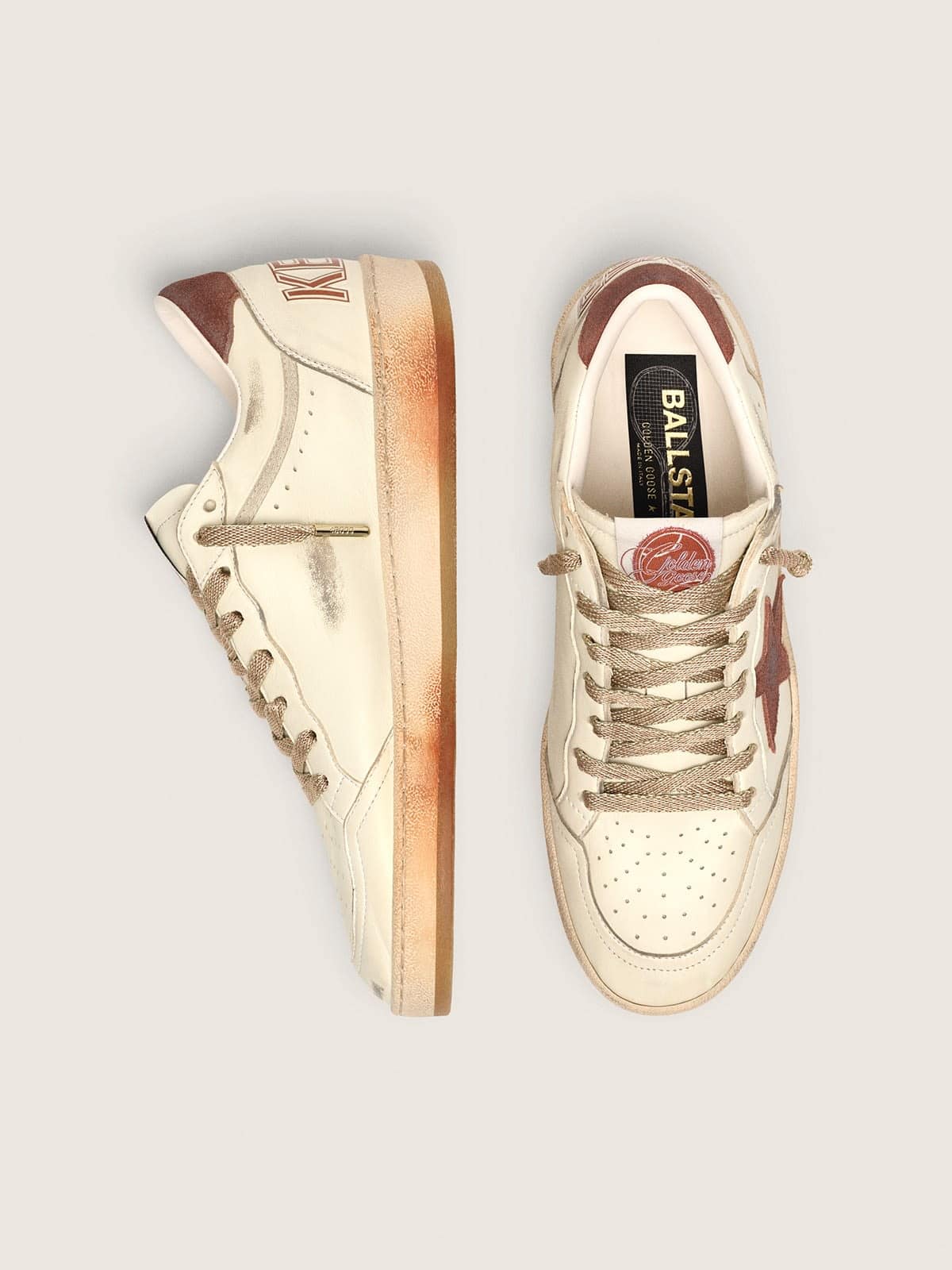 Golden Goose - Women's Ball Star in white leather with rust leather star and heel tab in 