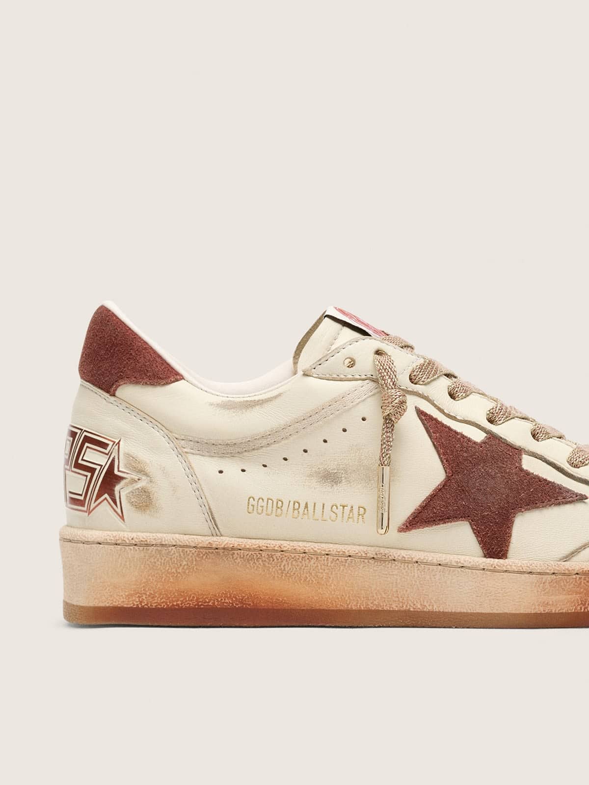 Golden Goose - Women's Ball Star in white leather with rust leather star and heel tab in 