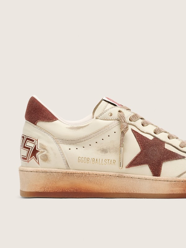 Golden Goose - Women's Ball Star in white leather with rust leather star and heel tab in 