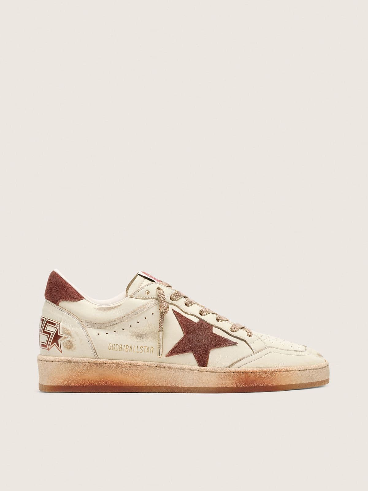 Golden Goose - Women's Ball Star in white leather with rust leather star and heel tab in 