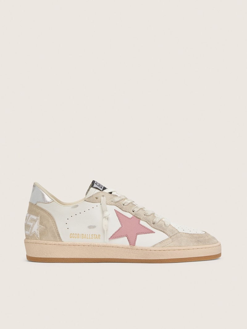 Golden Goose - Women&rsquo;s Ball Star in white leather and pearl suede with old rose star in 