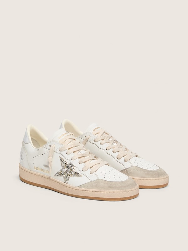 Women&rsquo;s Ball Star in white leather with platinum glitter star