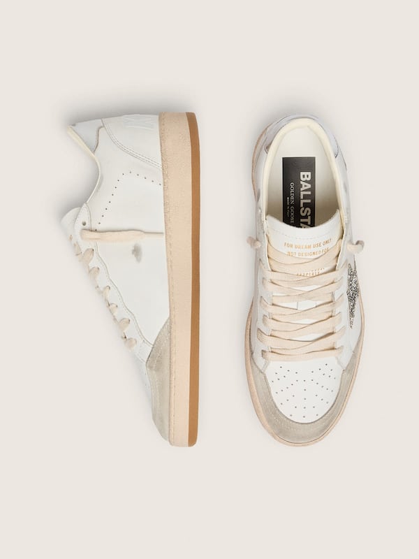Women&rsquo;s Ball Star in white leather with platinum glitter star