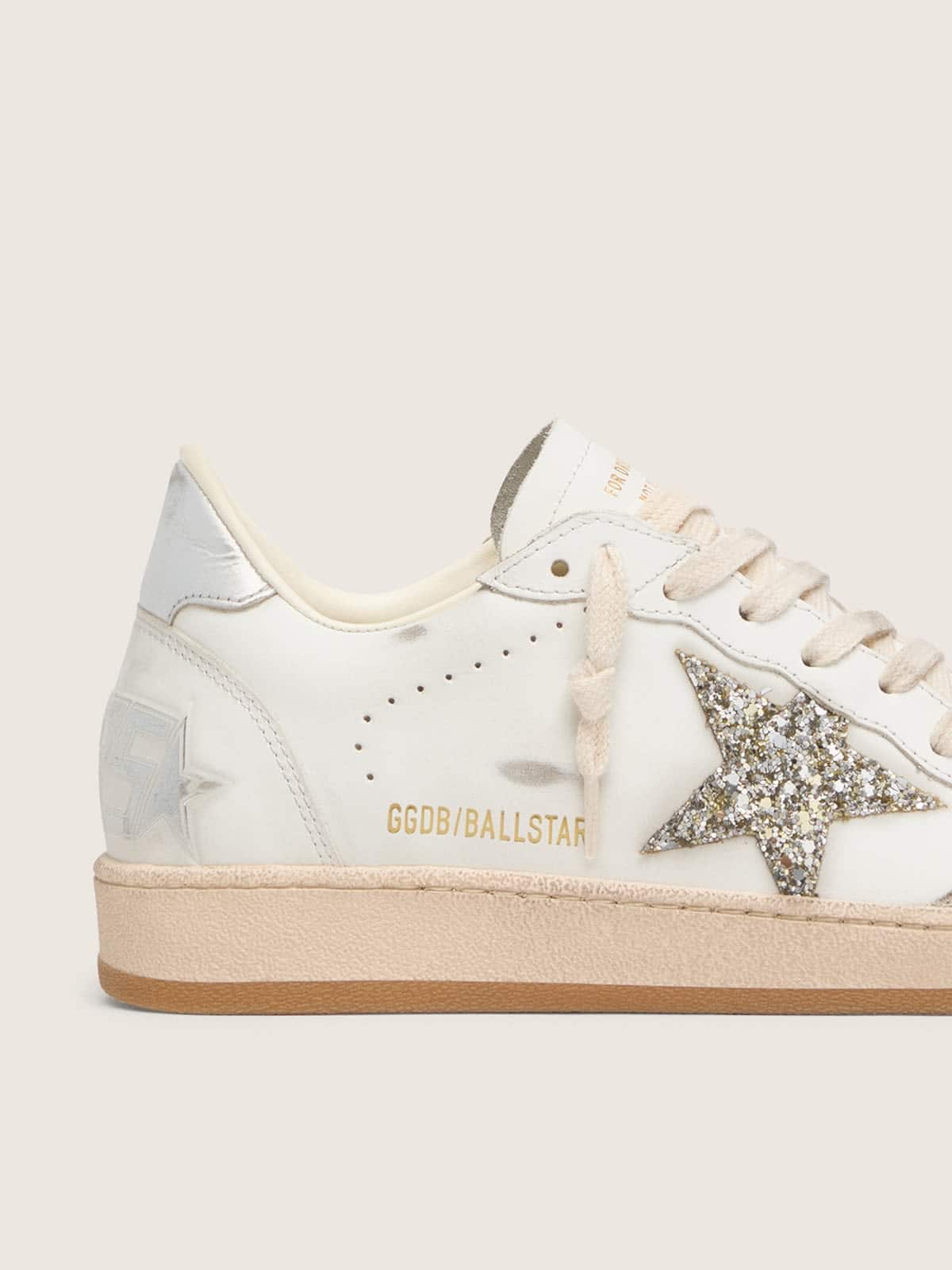 Golden Goose - Women&rsquo;s Ball Star in white leather with platinum glitter star in 