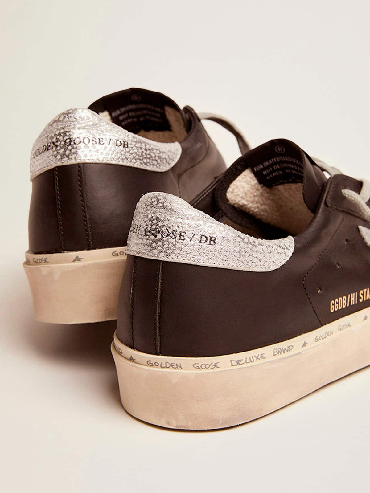 Women's Hi Star in black leather with silver laminated leather star | Golden  Goose