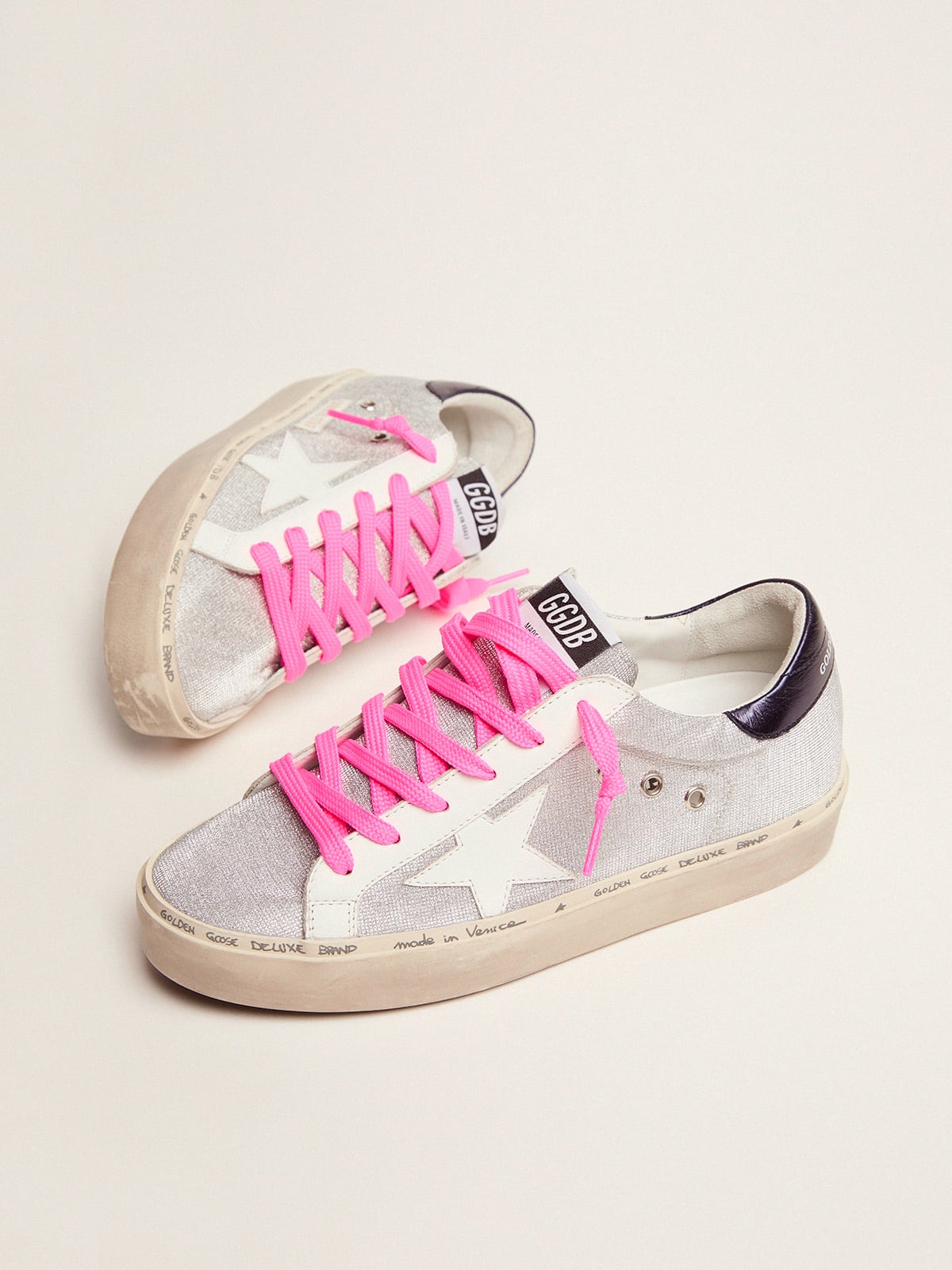 Golden Goose - Hi Star sneakers in glitter with checkered pattern and white star in 