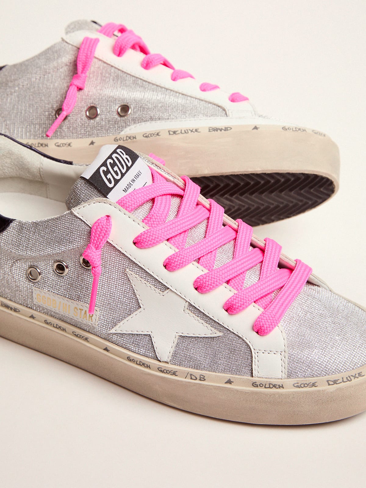 Golden Goose - Hi Star sneakers in glitter with checkered pattern and white star in 