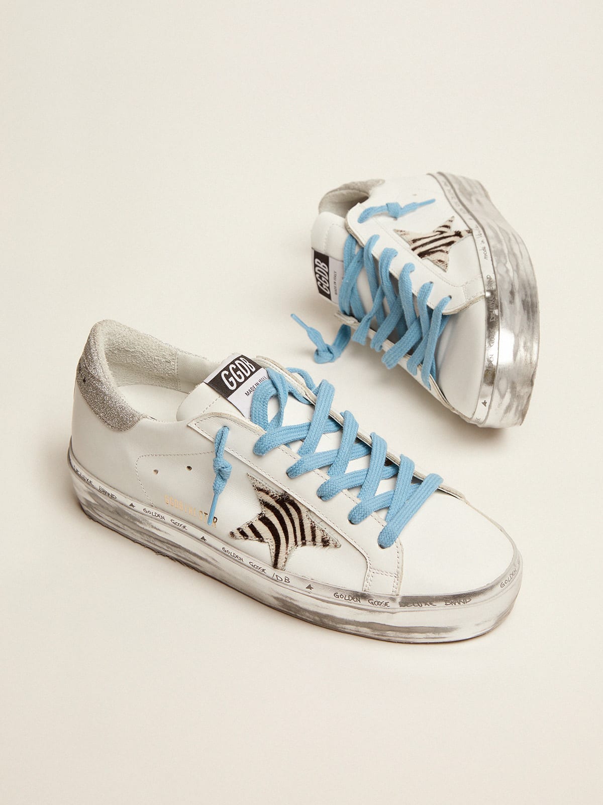 Hi Star sneakers with zebra-print pony skin star and glitter heel 