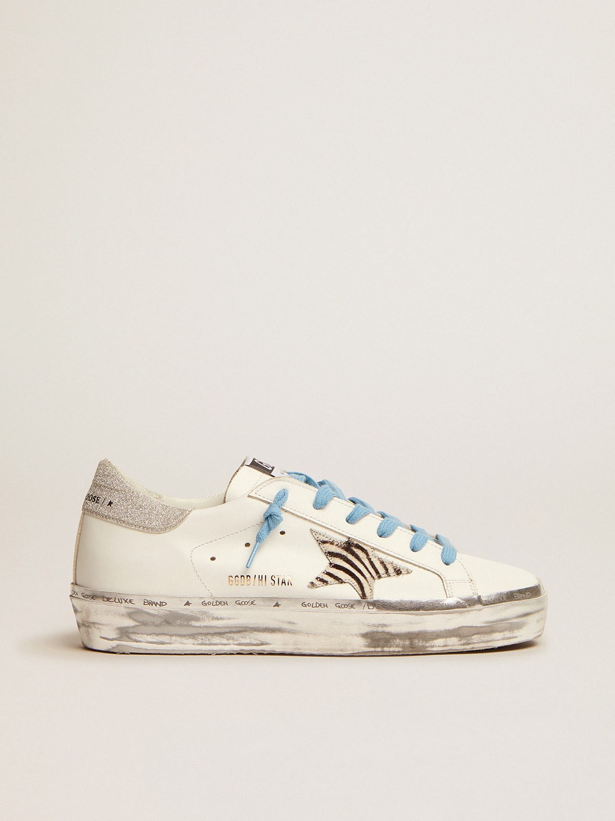 Hi Star sneakers with zebra-print pony skin star and glitter heel 