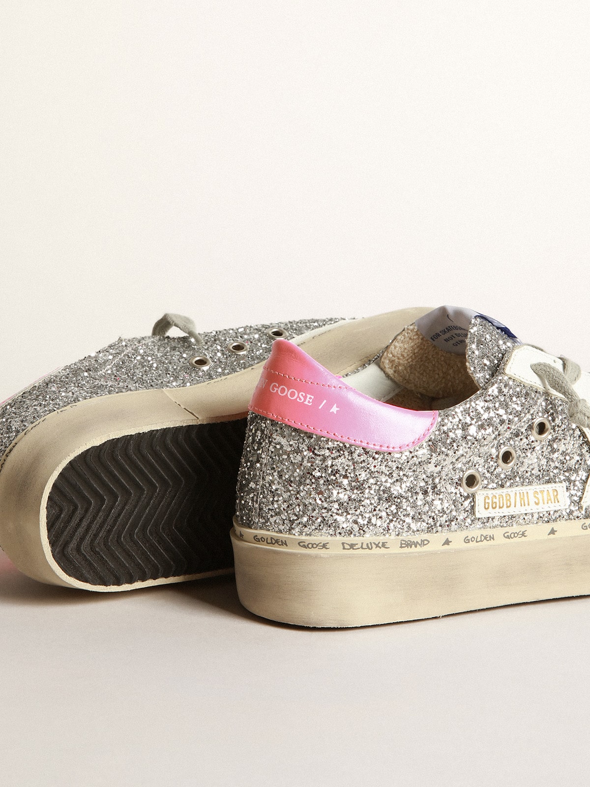 Golden Goose - Sneakers Hi-Star mit Silberglitzer und fuchsiafarbenem Knöchelrand in 