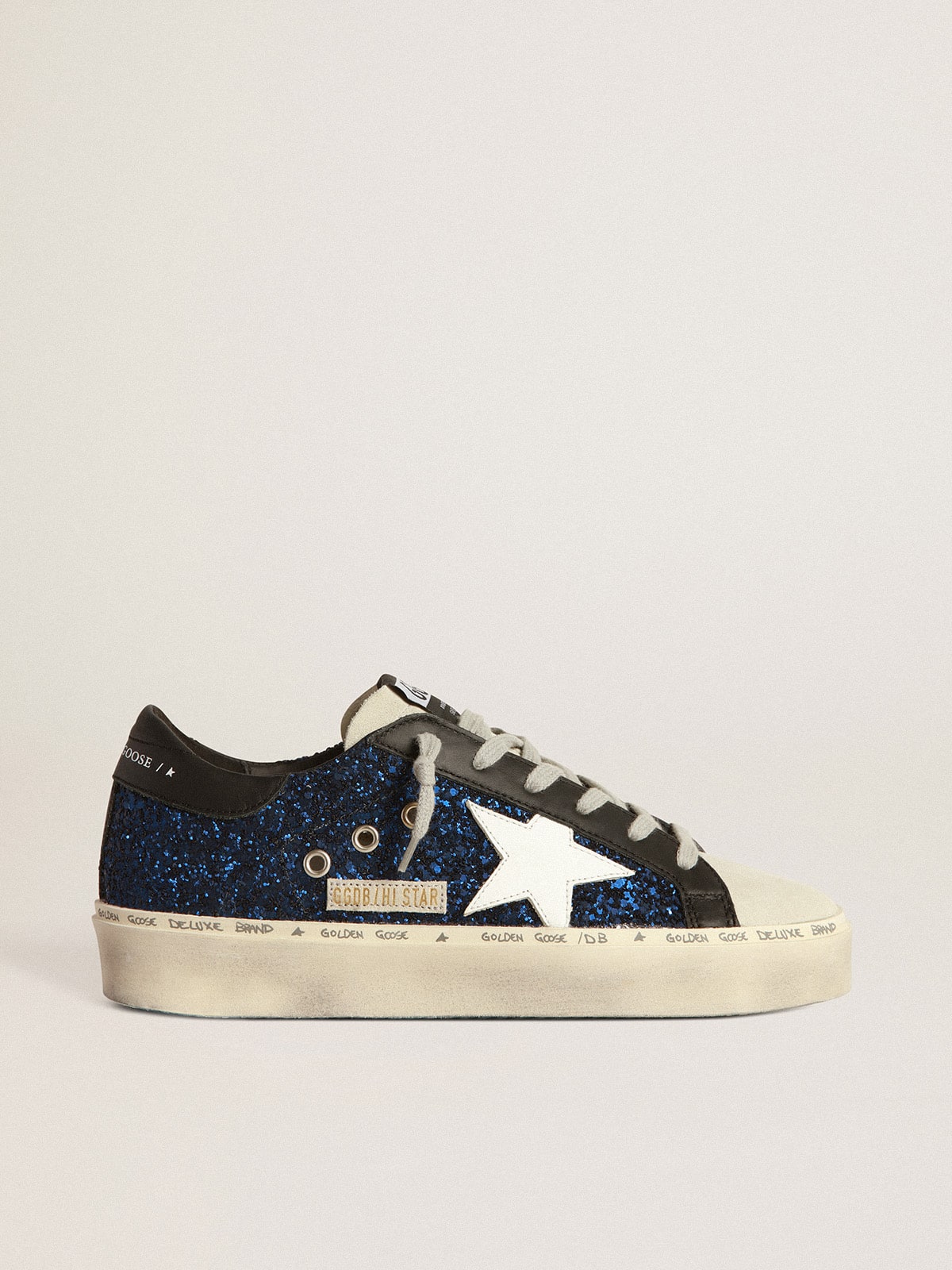 Golden Goose - Sneakers Hi Star in suede con glitter blu in 