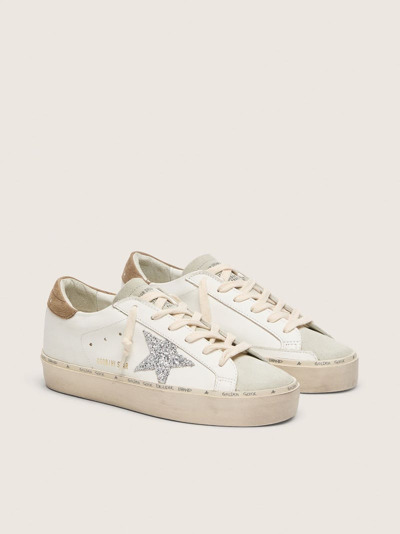Golden Goose - Women&rsquo;s Hi Star with silver glitter star and dove-gray nubuck heel tab in 