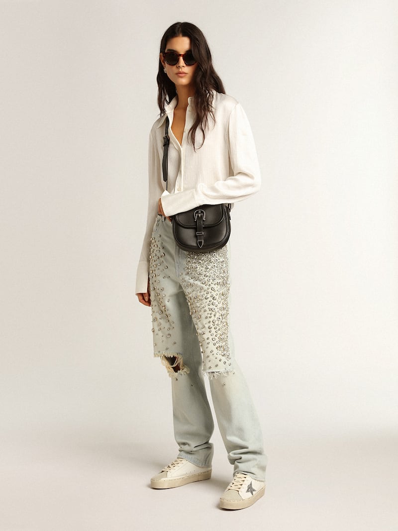 Golden Goose - Women&rsquo;s Hi Star with silver glitter star and dove-gray nubuck heel tab in 