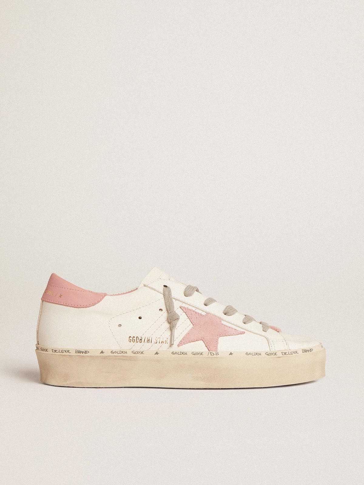 Golden Goose - Hi Star avec étoile en daim et contrefort en cuir vieux rose in 