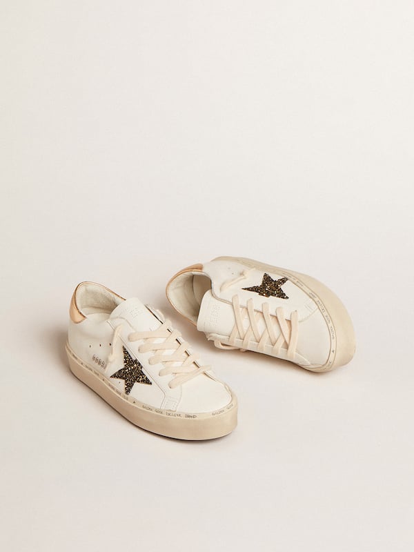 Golden Goose - Hi Star LTD with black and gold glitter star and gold heel tab in 