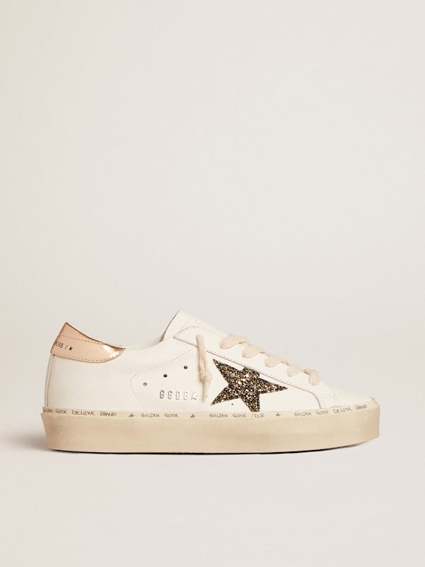 Golden Goose - Hi Star LTD with black and gold glitter star and gold heel tab in 