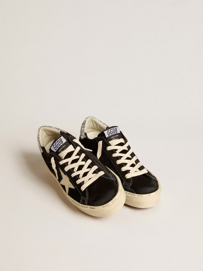 Golden Goose - Women&rsquo;s Hi Star in black leather with silver glitter heel tab in 
