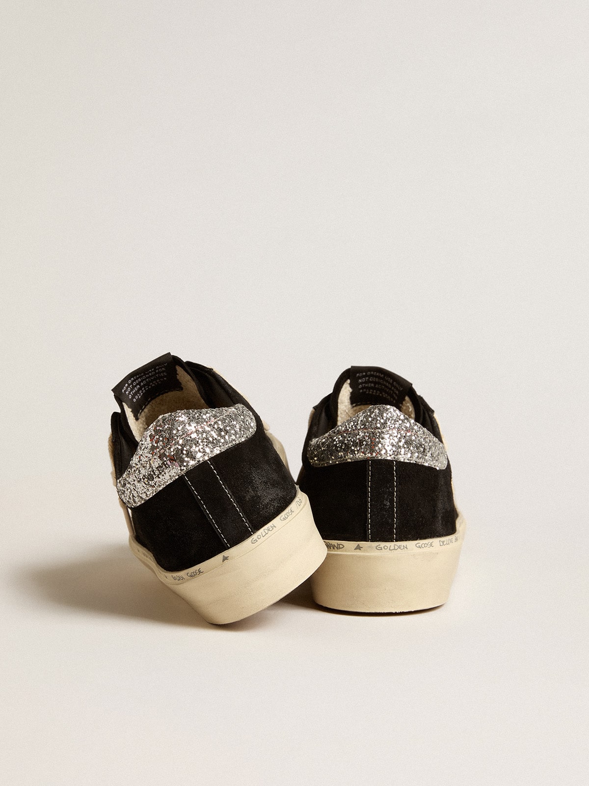 Golden Goose - Women’s Hi Star in black leather with silver glitter heel tab in 