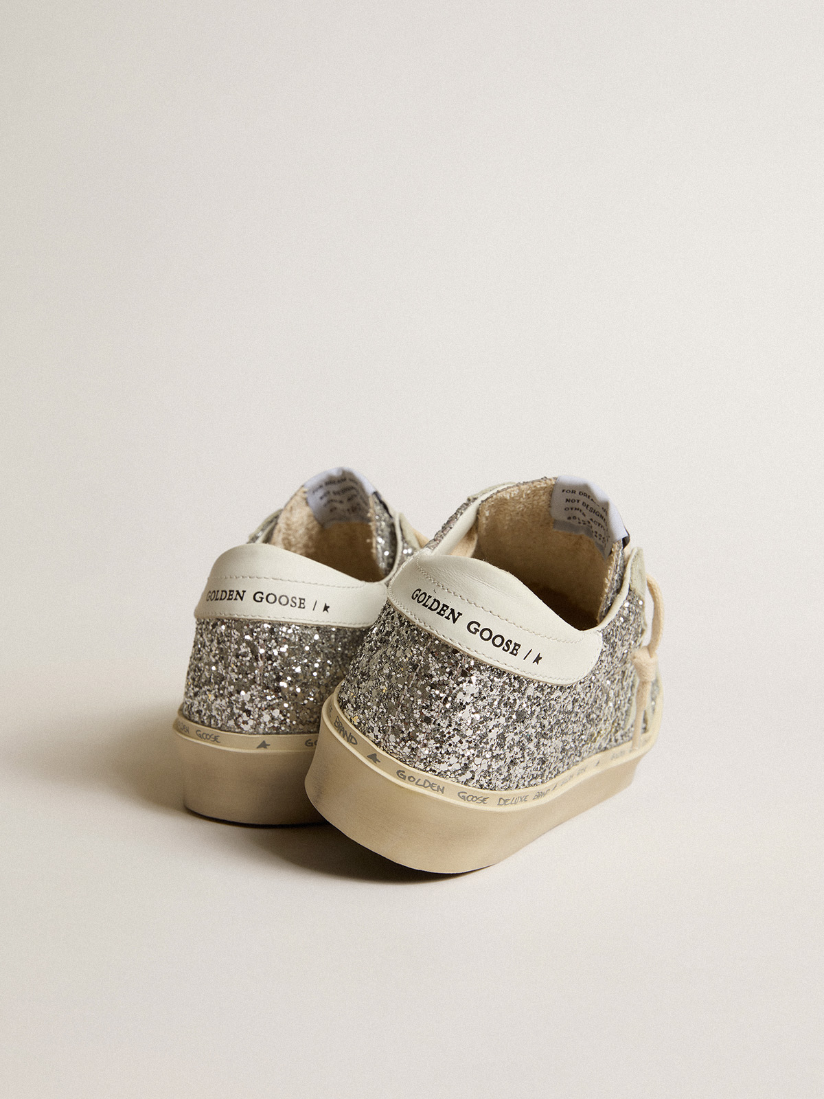 Golden Goose - Women's Hi Star in silver glitter with suede star and white heel tab in