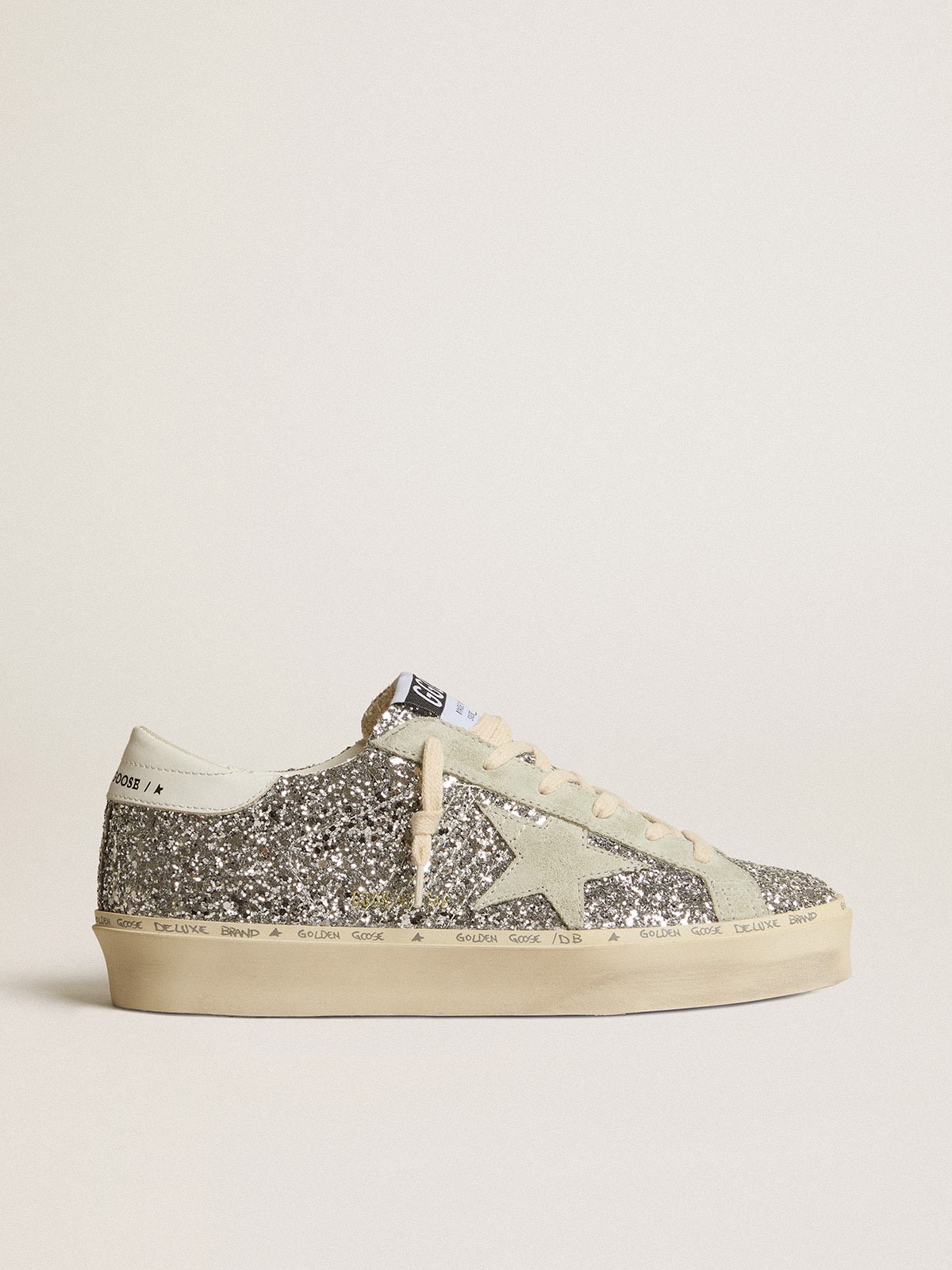 Golden Goose - Hi Star à paillettes argentées avec étoile en daim et contrefort blanc in 