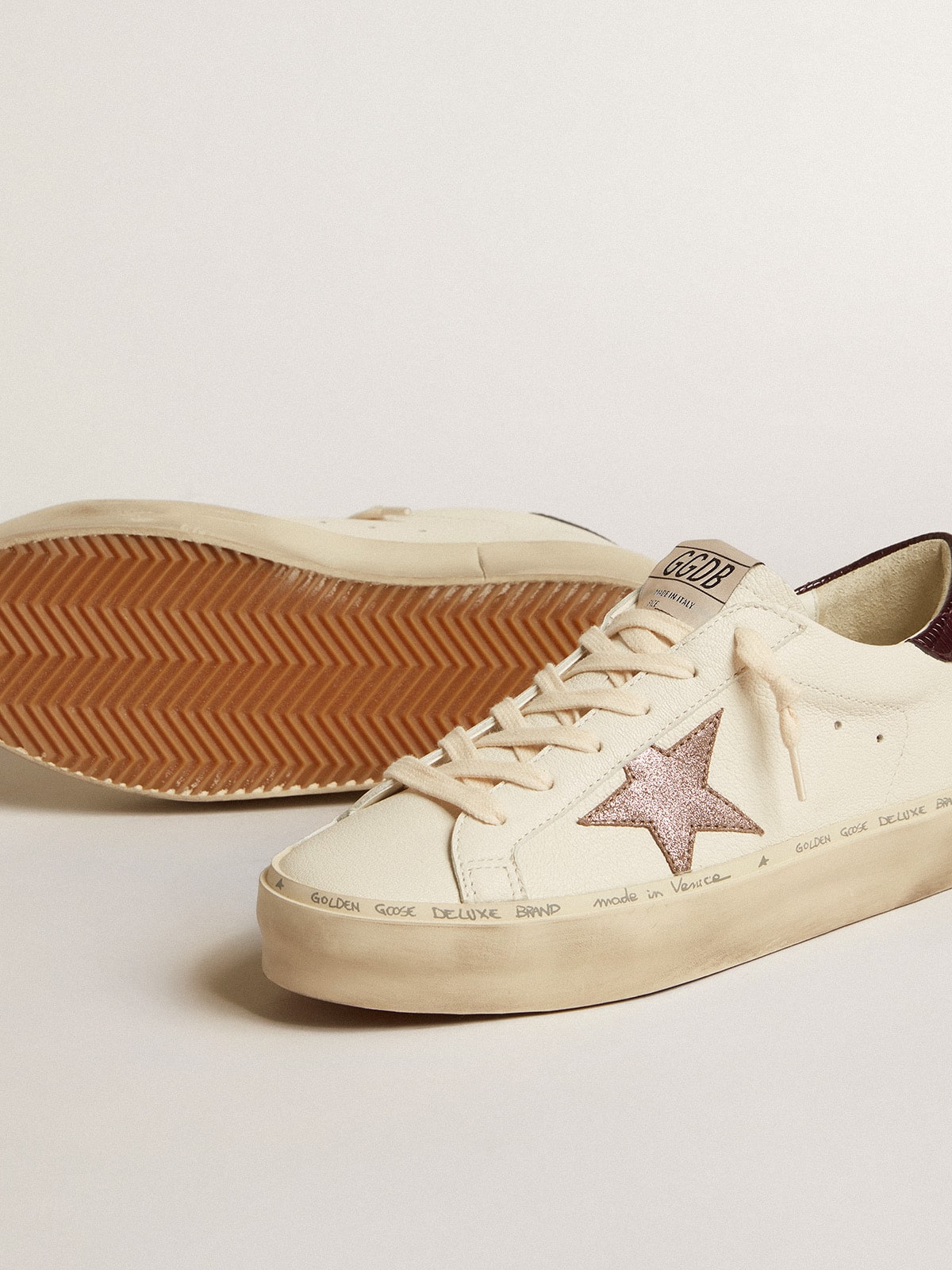 Golden Goose - Women's Hi Star LTD in nappa with glitter star and lizard-print heel tab in 