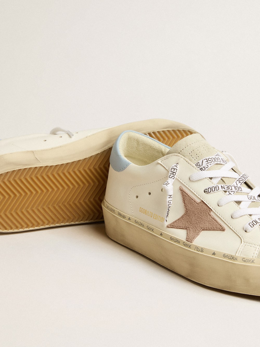 Golden Goose - Hi Star LTD with pink suede star and light blue leather heel tab in 