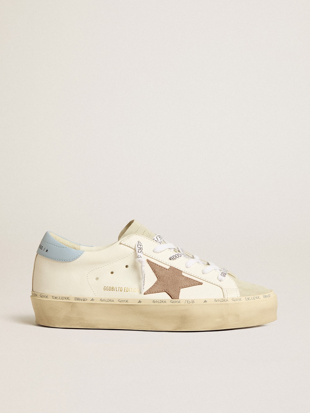 Golden Goose - Hi Star LTD with pink suede star and light blue leather heel tab in 